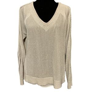 Lucky Brand Metalic Champaign Long Sleeve Knit Sweater Size Medium